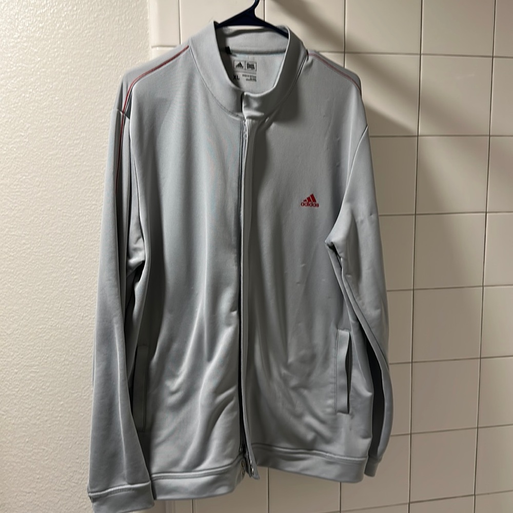 Adidas Grey (Red Accents) - Mock Neck Zip Up -  XL